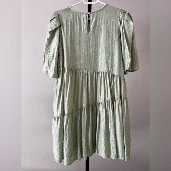 Moon River Bubble Sleeve Tiered Mini Dress in Sage Green, Size Small. - Picture 2 of 7